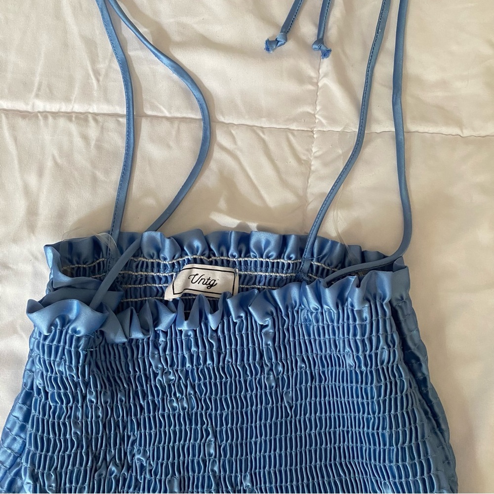 VNTG BLUE BEACHY TIE TOP